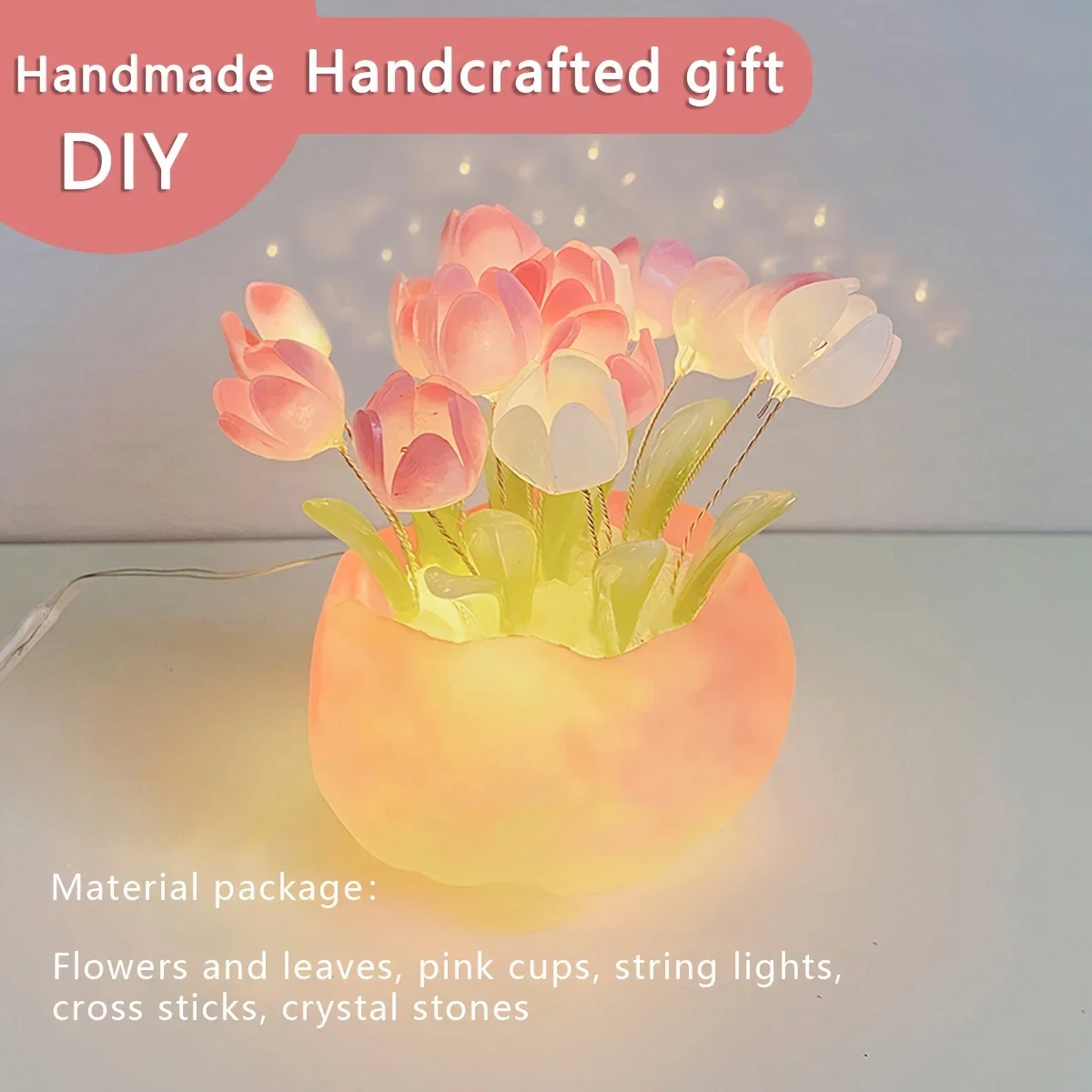 LED Simulação De Vidro Material Desktop Night Light, DIY Handmade Gift, Lâmpada De Mesa Decorações, Home Sala De Estar Decoração