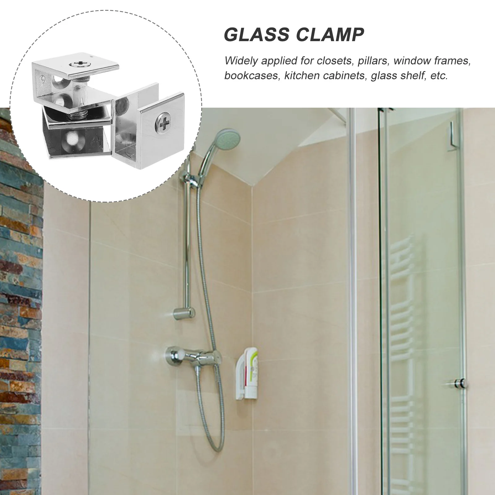 

8Pcs Glass Clamp Brackets Metal Clips Sturdy Glass Holders for Shelves Partitions Bathroom Office Use Glasses Clip