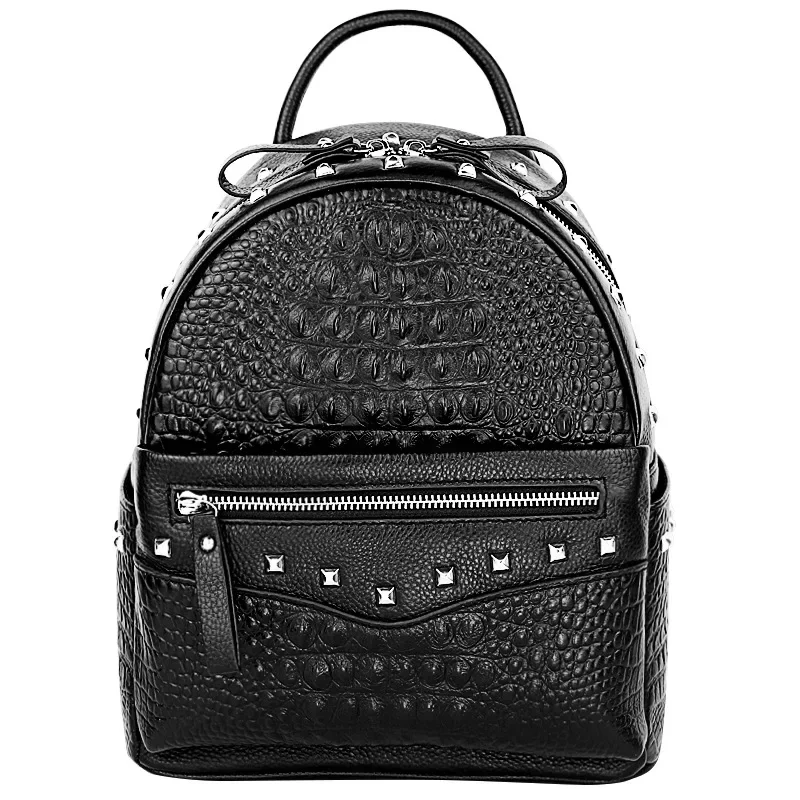 Cowhide Genuine Leather Women Backpacks New Fashion Luxury Brand Female Real Natural Leather Rivet Girl Student Casual Backpack