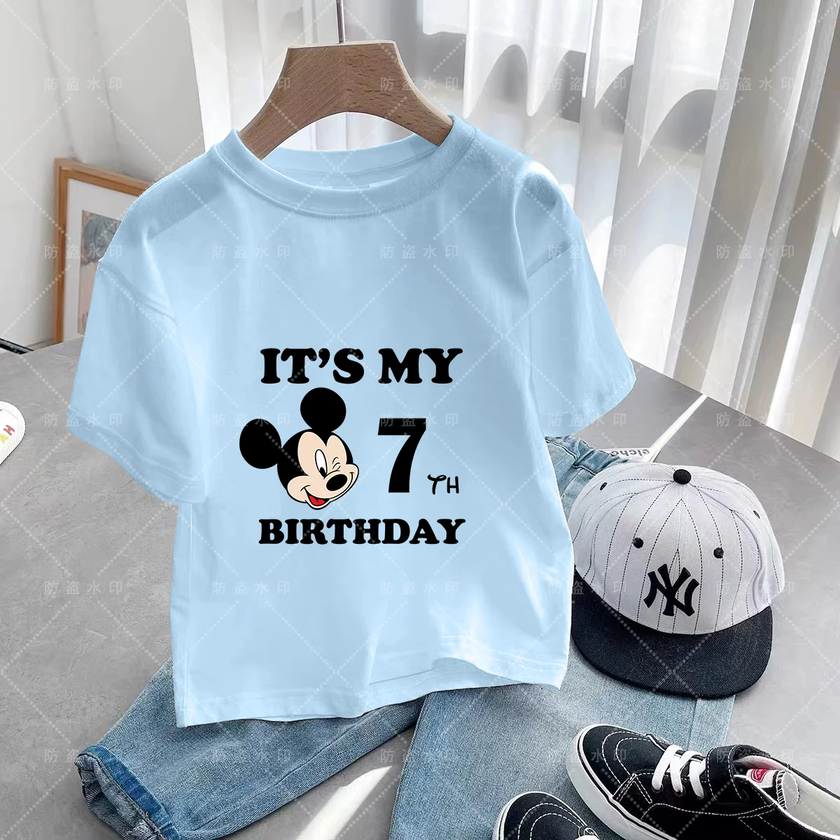 Disney odzież dziecięca Anime Mickey Mouse letnie koszulki Kawaii dla dzieci numer urodzinowy 3-12 Disney Kawaii Anime Kids