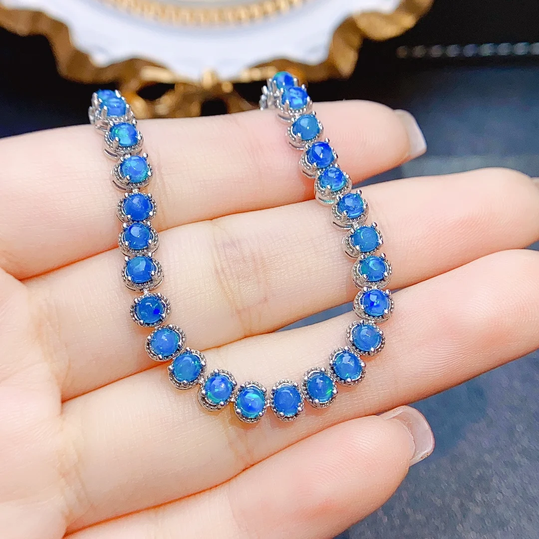

FS 3mm Natural Blue Opal Simple Bracelet S925 Sterling Silver for Women Fine Charm Weddings Jewelry MeiBaPJ With Certificate