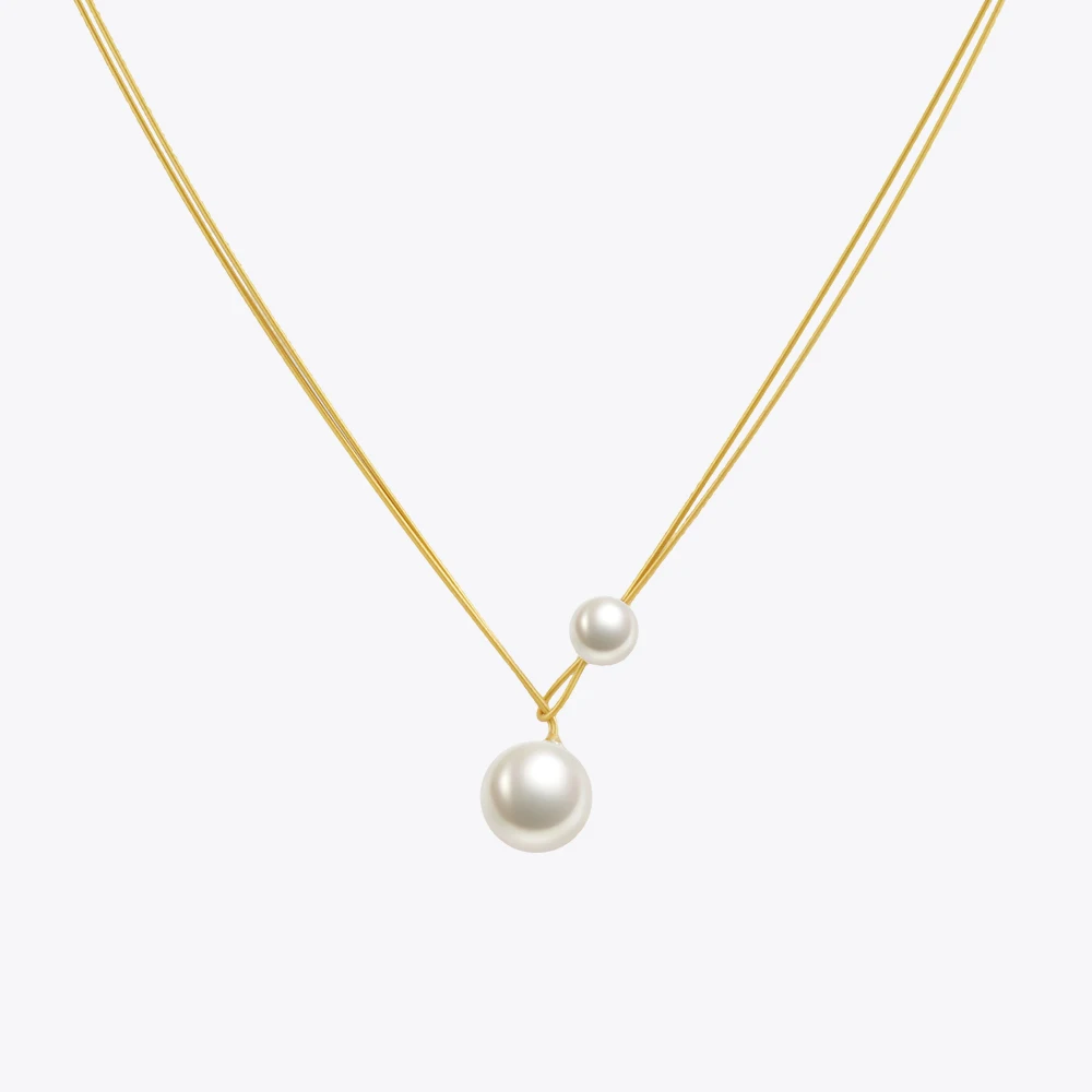ENFASHION Collar Pearls Chan Necklace For Women's Stainless steel 18K Plated Gold Fashion Simple Dating Delicate Jewelry P253532