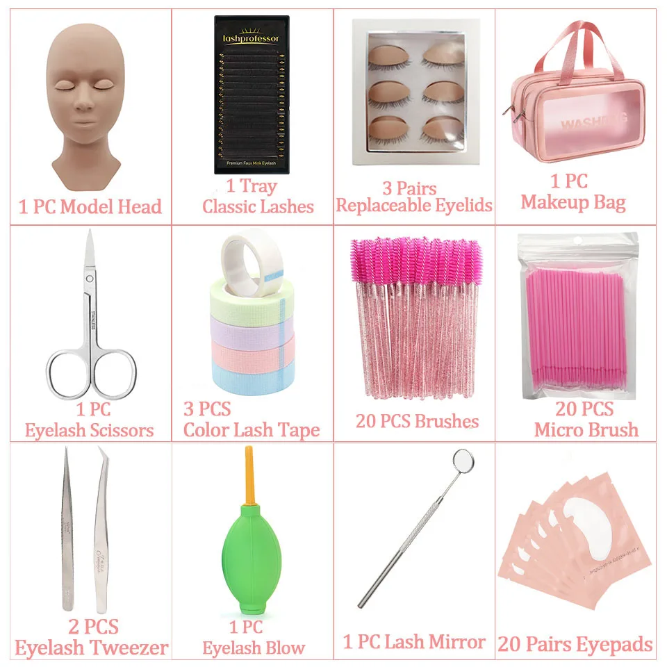 Wimpernverlängerungs-Trainingsset für Anfänger, Übungsmodell, Kopf, Schaufensterpuppe, Augenpads, Pinzette, Bürsten, Make-up-Set, Übungswimpern – Detail 6