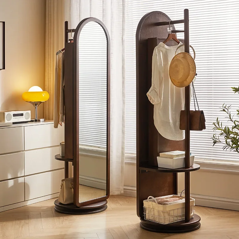Solid wood full-length mirror, rotating full-length mirror, bedroom, living room, household coat rack