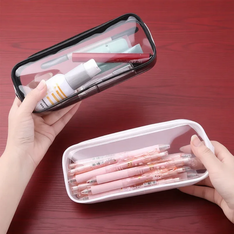 Black White Transparent Large Waterproof Pencil Case Storage Pouch For Cosmetics Craft Sewing Home Office Supplies Small Item