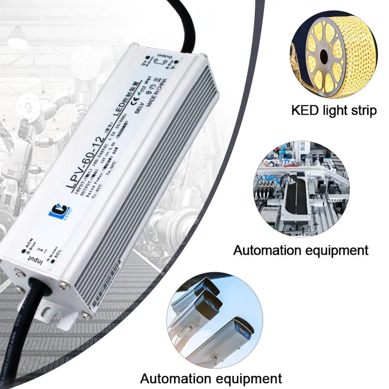 Waterproof Switching Power Supply LPV 60W 75W  AC To DC 12V 24V LED Driver Constant Voltage IP67