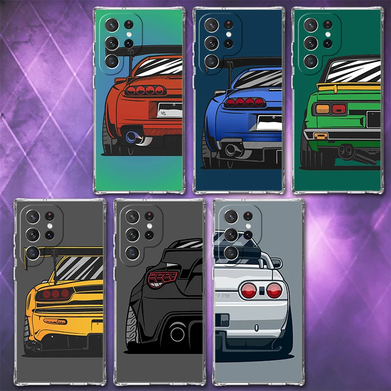 JDM Sports Cars Minimalist Design Soft Phone Case For Samsung Galaxy S26 S25 Edge S24 S23 Ultra S21 S20 FE S22 Plus + Pattern Ba