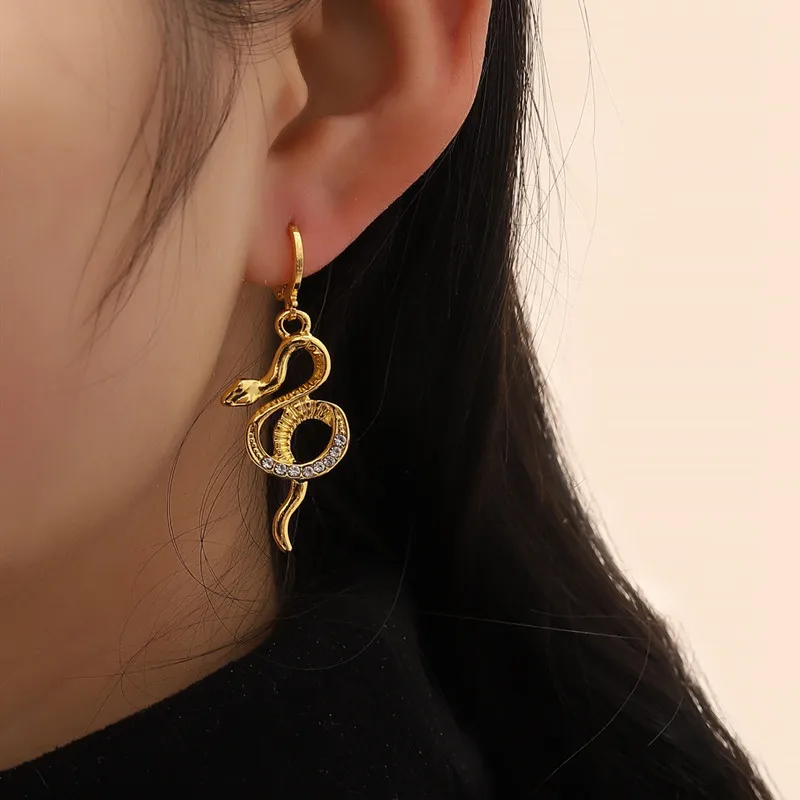 Silver Color Trendy Punk Snake Animal Earrings Personality Creativity Daily Party Jewelry For Women Halloween Gifts