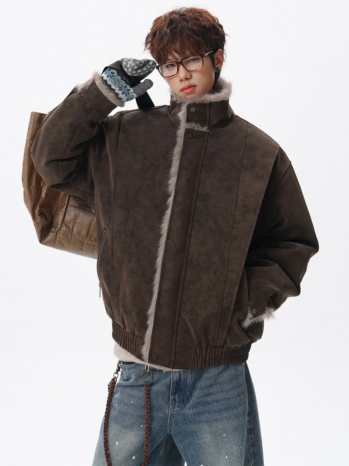 

Men's Winter Thiened Suede Collar Cotton Jaet Loose Fit Warm Retro Workwear Sle Faion Trend Cotton Coat Outerwear