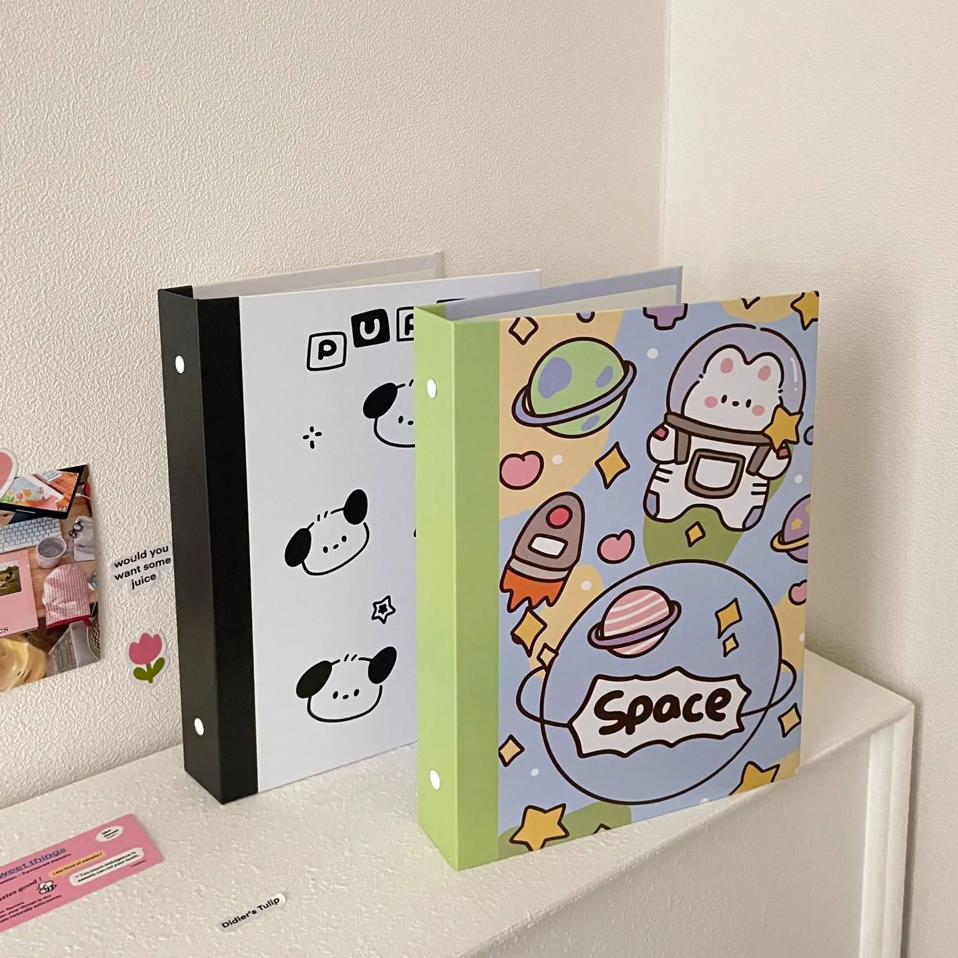 Sharkbang Designed A5 Binder Hard Cover Ring Collect Book Journal Refills Cat Dog Kawaii Bandage Postcards Sticker Organizer