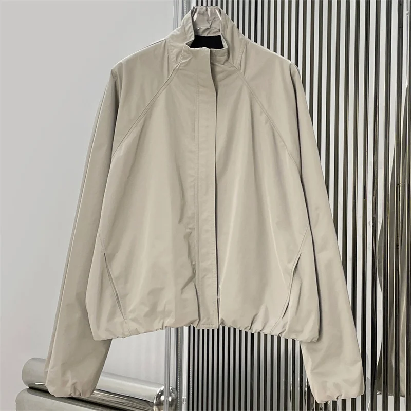 Women's jacket 2026 Summer New Stand Collar Loose Women's Long Sleeve Top Casual versatile women's coat y2k windproof jacket