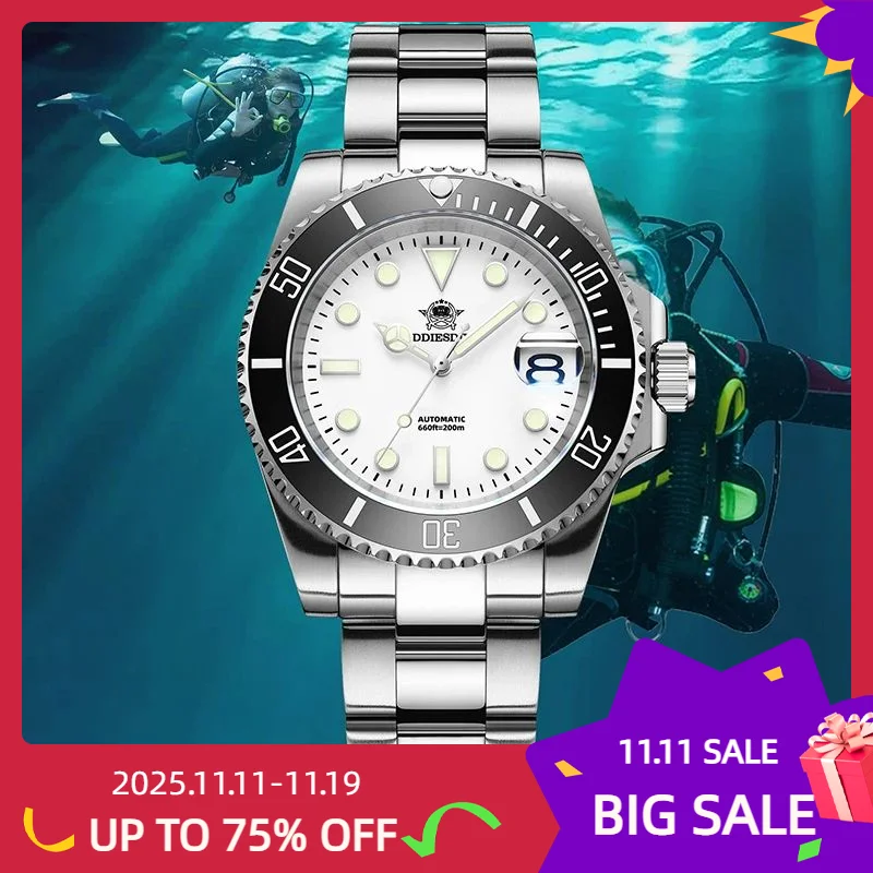 ADDIESDIVE ステンレス鋼メンズ自動腕時計ビジネス NH35 サファイア 200 メートルダイバー機械式時計高級発光腕時計