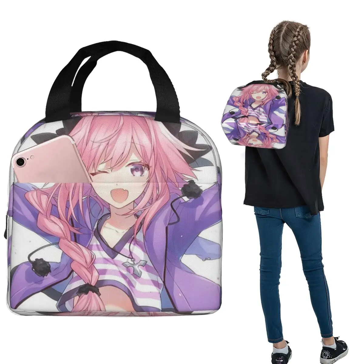 Fate Apocrypha Astolfo Anime Isolierte Lunchtasche für Damen und Kinder, tragbare Lebensmittelboxen, Thermo-Lunchbox-Tragetasche