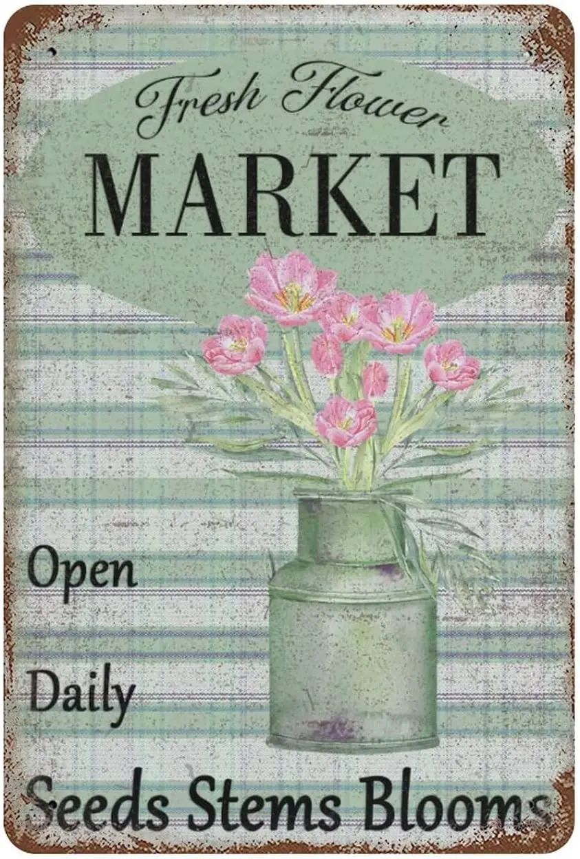 

Fresh Flower Market Metal Tin Sign Fresh Flowers Sign Vintage Farmhouse Wall Decor Rustic Fresh Flowers Modern Kitchen