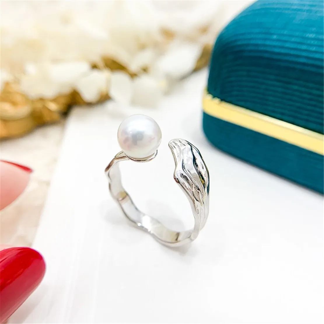 925 Stamped Alloy Gold-Plating Adjustable Pearl Ring Holder DIY Jewelry Findings, Craft Supplies for Handmade Rings No Pearl
