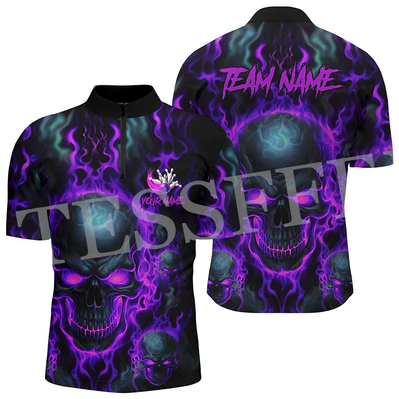 

Custom Name Graffiti Bowling Ball Tattoo Vintage T-Shirt 3DPrint Summer Polo Zipper Jersey Shirts Harajuku Casual Short Sleeve T