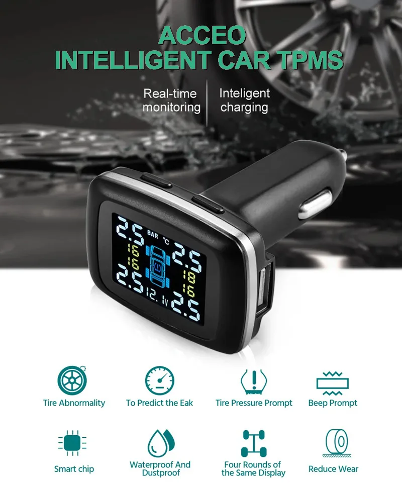 External Built-in Mini Cigarette Lighter Automotive Wireless Tire Pressure Monitoring System Car TPMS  Temperature Detection
