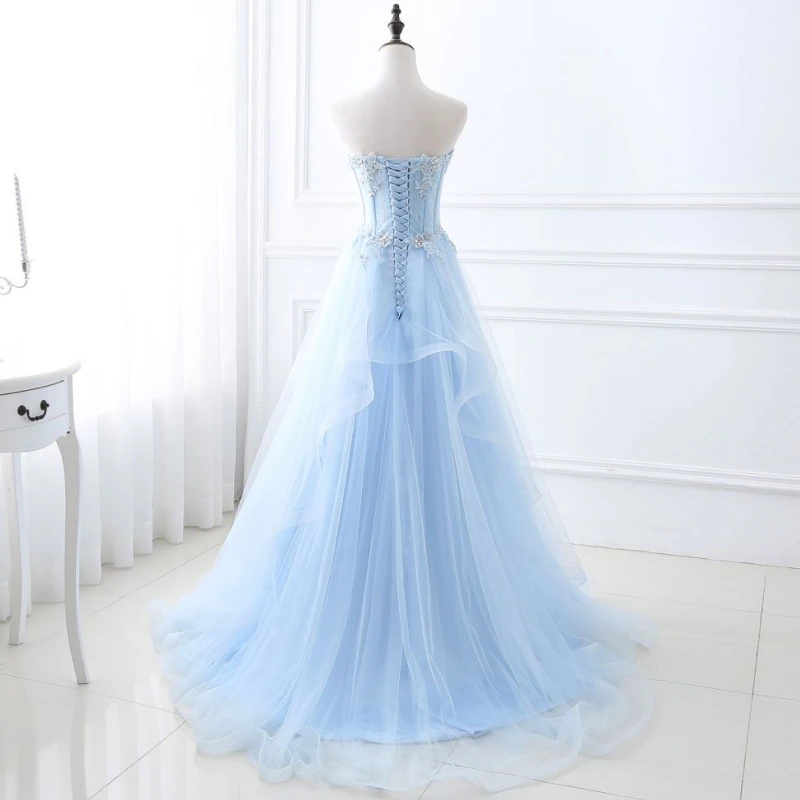 Sky Blue Wedding Dresses Diamond Appliques With Tailing Off Shoulder Sleeveless For Wedding Birthday Party Banquet Evening Gowns