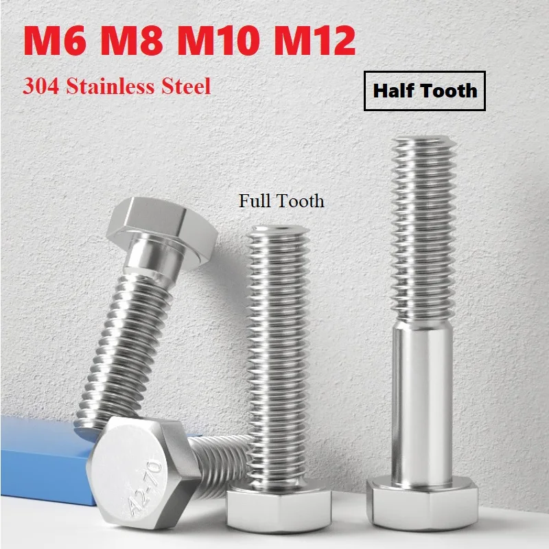 M6 M8 M10 M12 Partial Thread External Hex Hexagon Head Screws A2-70 304 Stainless Steel Half Tooth Hexagon Bolts DIN931