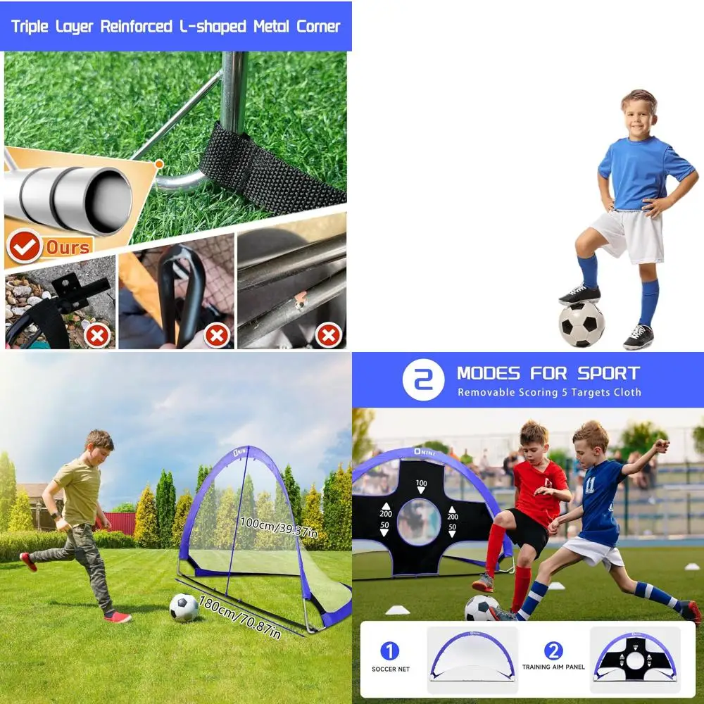 

Портативные футбольные ворота для детей и подростков - 2 штуки, синие тренировочные сетки с мишенью и сумкой для переноски