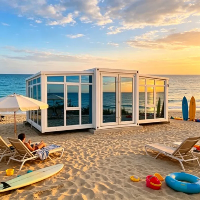 Glass Wall Folding Container House Prefab Modern Villa For Holiday Resort