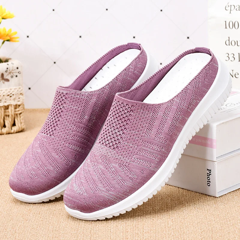 2023 Women Casual Flat Shoes Summer Hollow Breathable Hole Slippers Women Outdoor Light Walking Shoes Plus Size Half Slippers