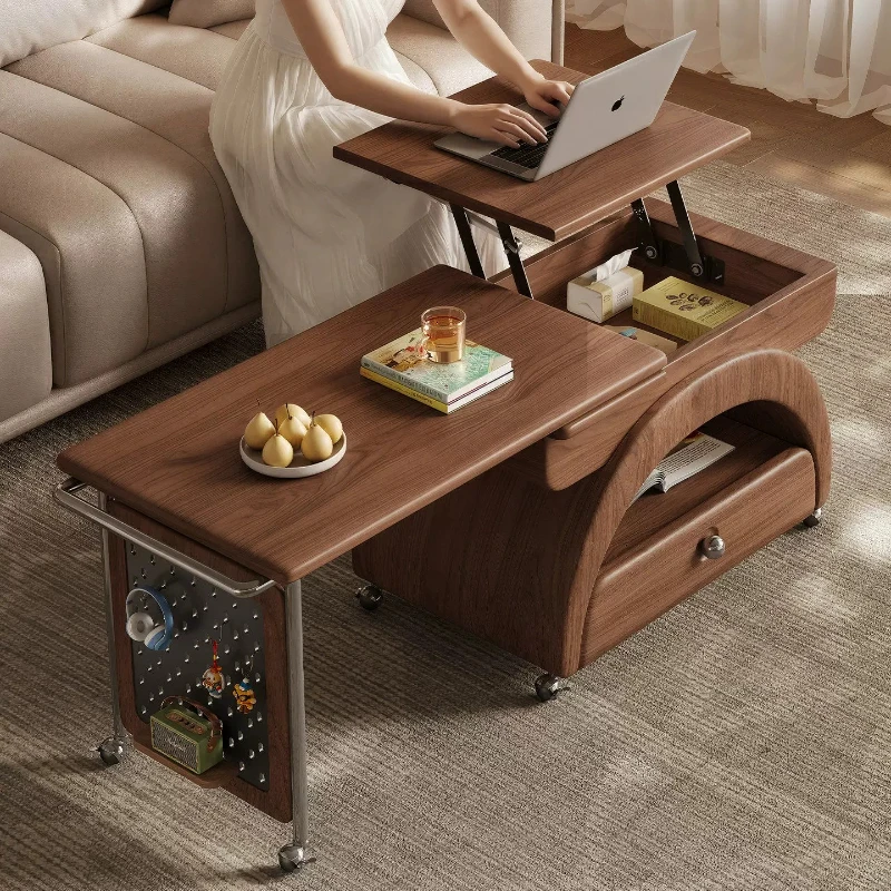 Wooden Lift Top Coffee Table Wheels Adjustable Laptop Working Tea Table Bedroom Balcony Living Room Mesa Centro Home Decor
