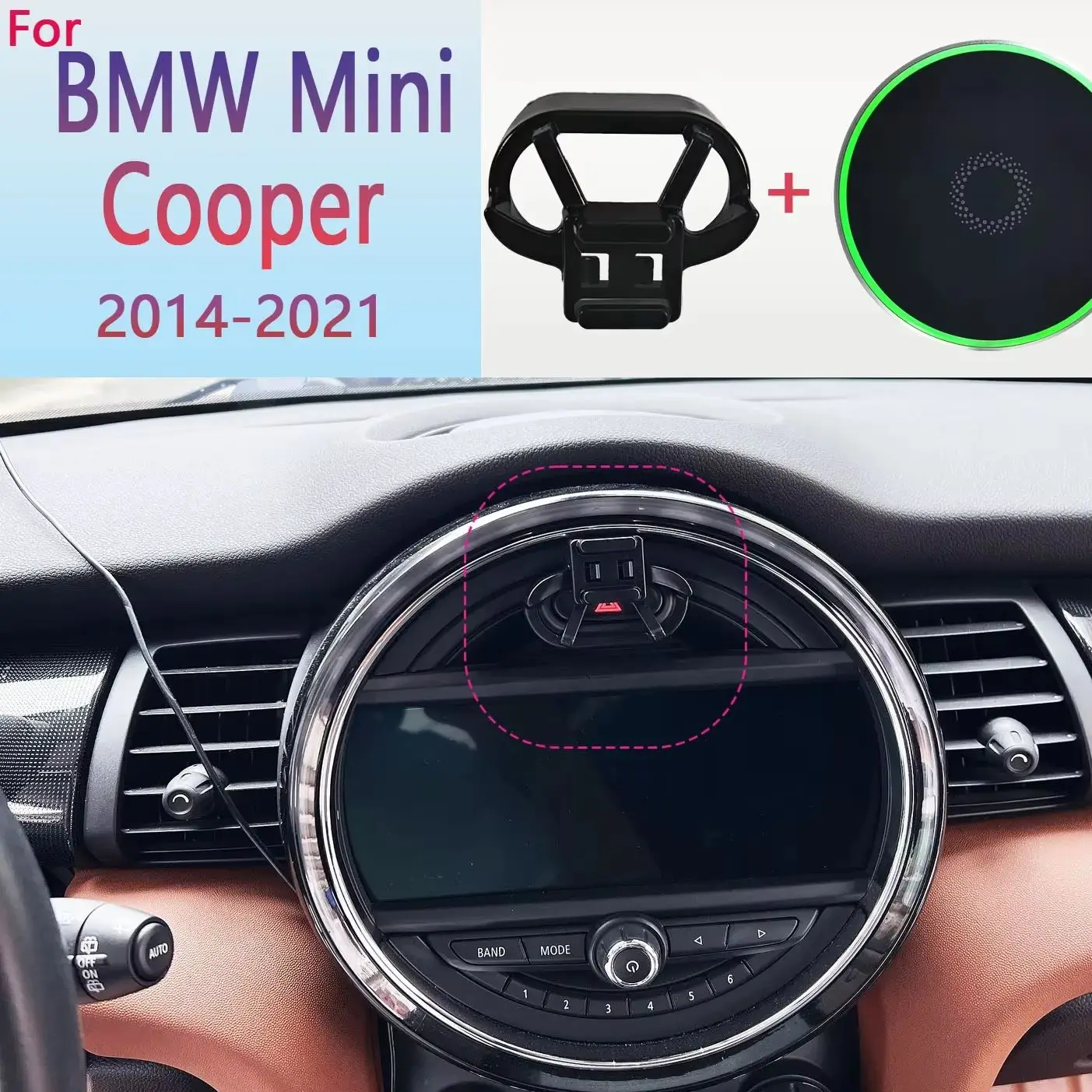 

Magnetic Car Phone Holder For BMW Mini Cooper F55 F56 F60 2014 2015 2016 -2021 15W Wireless Charging Phone Stand MagSafe Base