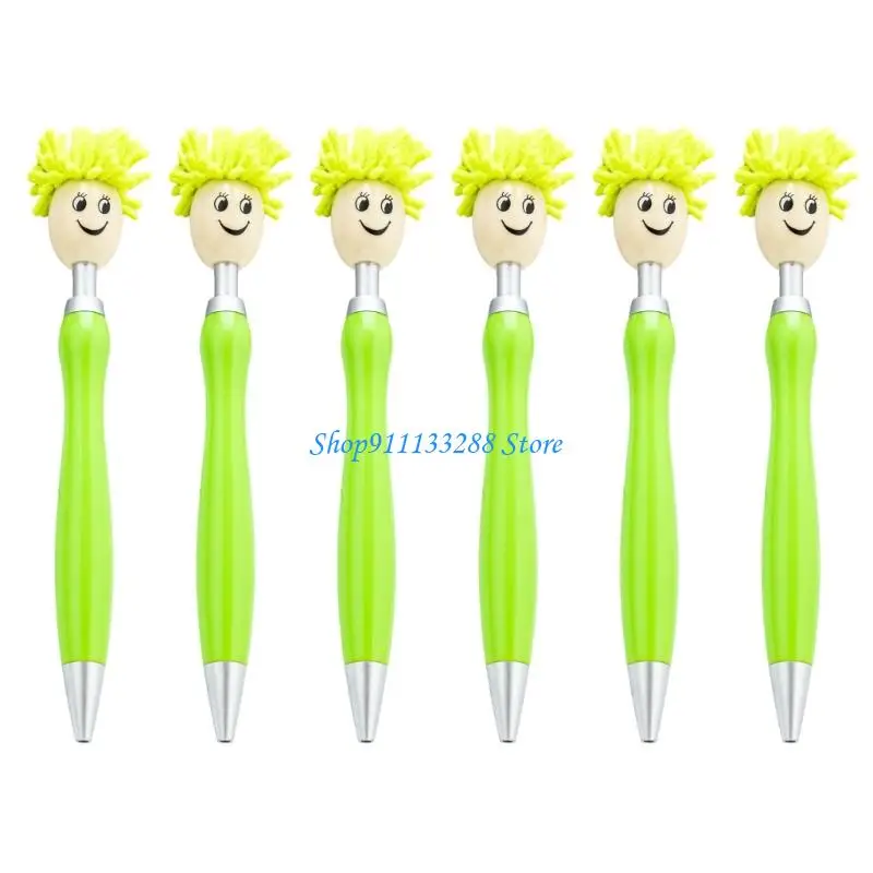

G88D 6pcs 1.0mm Mop Head Pen Retractable Ballpoint Pen with Plush Hair Smooth Writing Pen School Office Supplies for Teacher