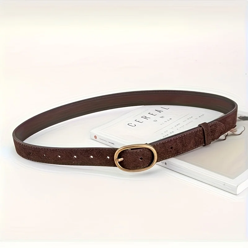 Suede Cowhide Leather Belt with Gold Buckle Women's Decorative Korean Style Belts Elastic Waistband for Dresses Jeans