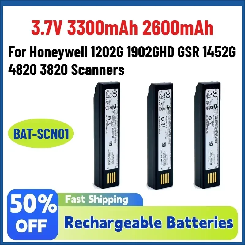 High-Quality 3.7V 3300mAh 2600mAh BAT-SCN01 Rechargeable Batteries For Honeywell 1202G 1902GHD GSR 1452G 4820 3820 Scanners
