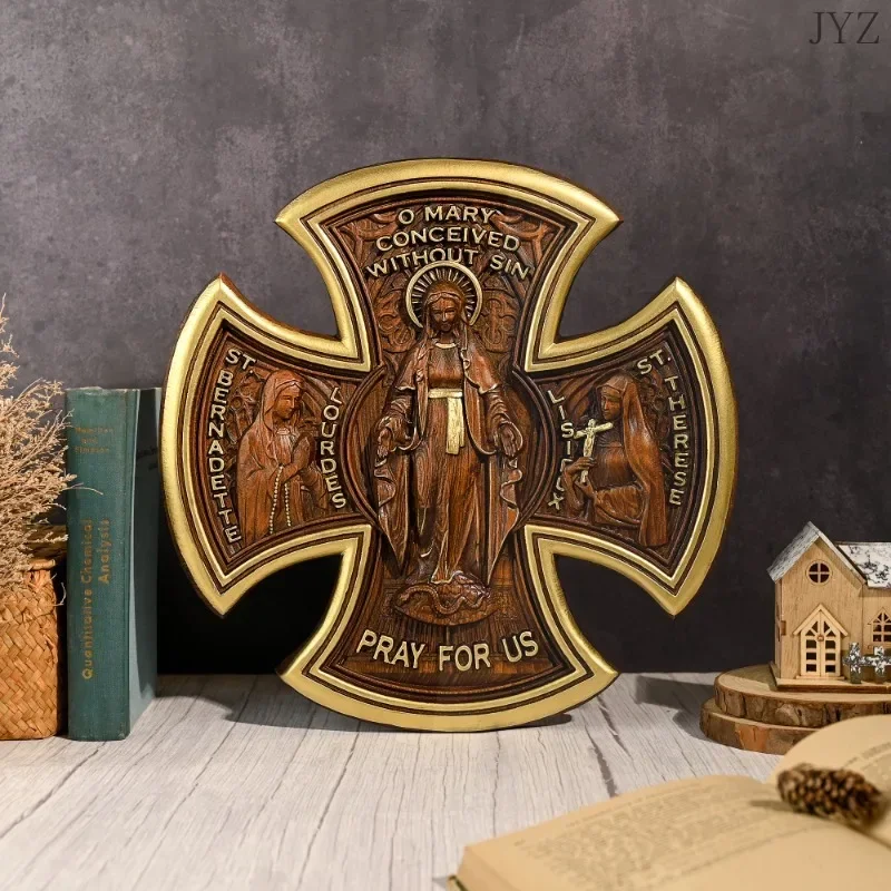 

High Quality Virgin Mary Statue of Our Lady of the Cross Catholic Decor, Religious Wall Hanging Crafts