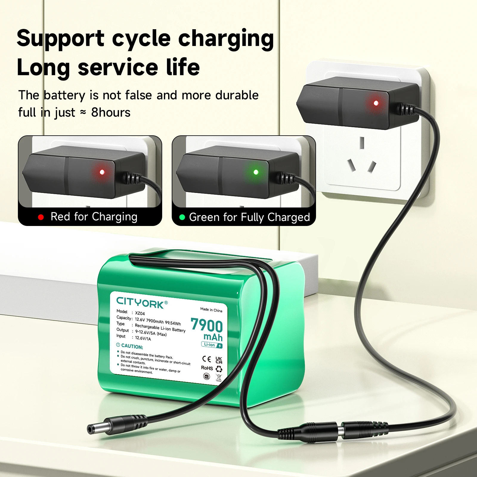 CITYORK 12.6V 7900mAh Battery High Capacity Battery For Wireless Cameras/CCTV Camera /Camcorders/Home Router/12V LED Lamp etc