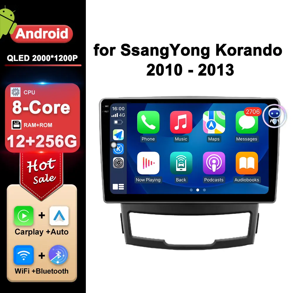 

for Ssang Yong Korando 3 Actyon 2 2010 - 2013 Android 14 Car Radio Video Multimedia Player DSP Stereo Split Screen BT WiFi + 4G