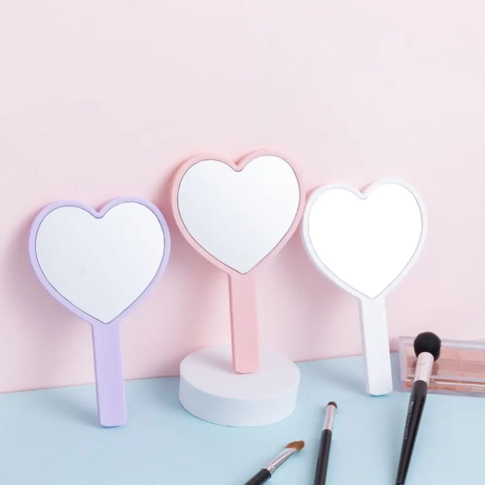 Carry Around Cute Heart Handle Mirror Compact Personalized Love Makeup Mirror High Definition Sweet Vanity Mirror Dressing