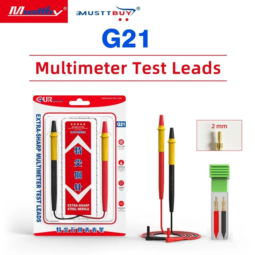 Musttby G21 Multimeter Probes Conductive Silicone Test Lead Pen Needle Tip for Digital Multimeter Current Voltage Testing Tools