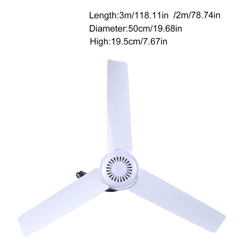 Ventilador teto USB 19 polegadas com interruptores Ventilador suspensão USB para dormitório acampamento