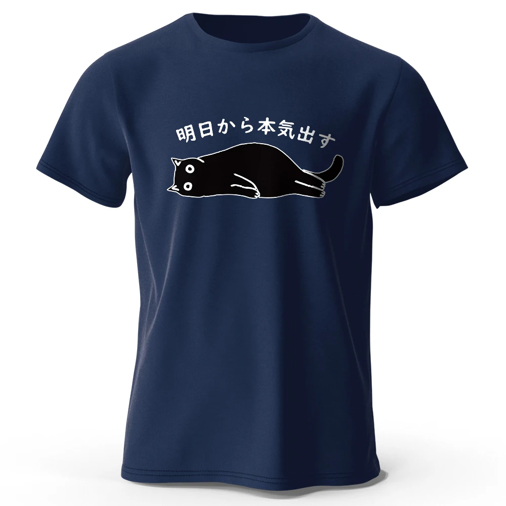 T-Shirt aus 100er-Baumwolle mit japanischem Kawaii-Katzen-Aufdruck, weich, atmungsaktiv, Rundhalsausschnitt, kurzärmelig, Unisex, süßer, bezaubernder Stil