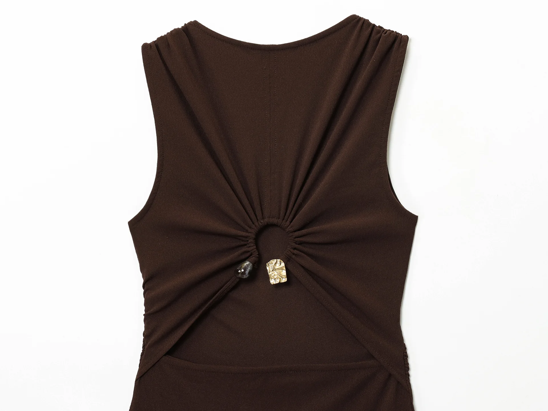 女性用エレガントミニマリストドレス ノースリーブ バック装飾 スリムドレス 2025 春秋 レディース カジュアルディナーミディドレス