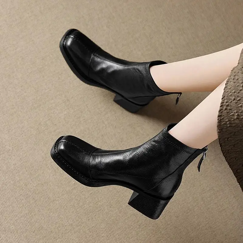 

Short boots for women 2025 new hot item square toe thick heel high heels short boots for women