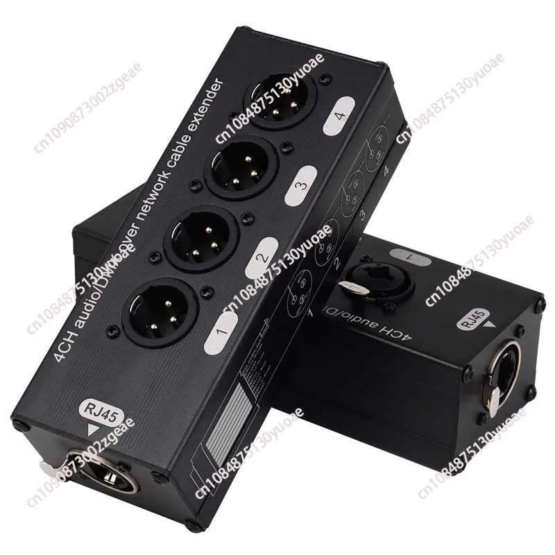 4-channel XLR audio transmitter to network cable extender with isolator, common ground interference isolation, 300 meters