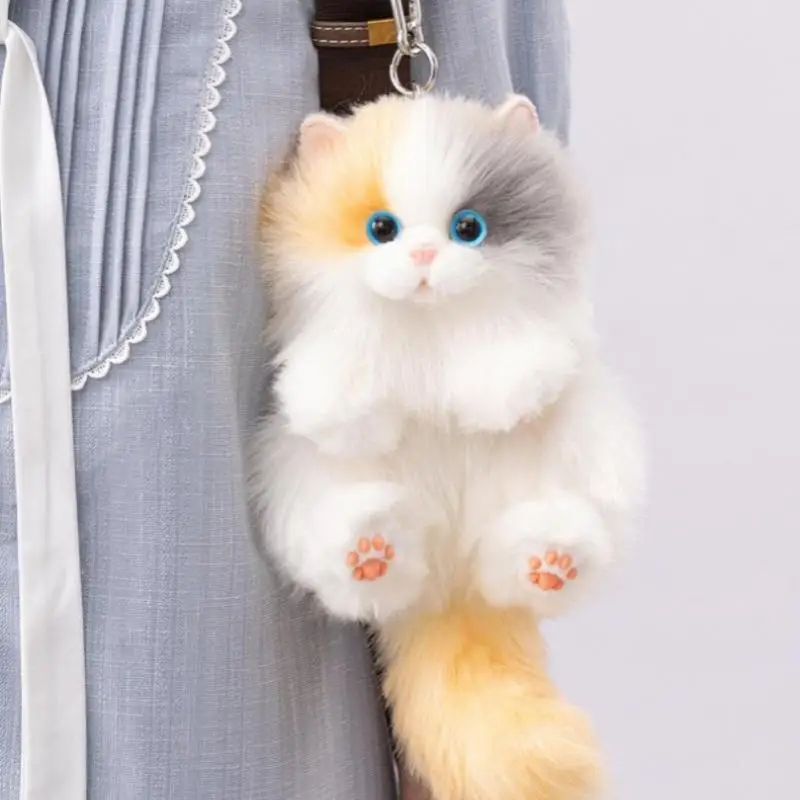 Bonito gato de pelúcia boneca pingente chaveiro menina mochila boneca pingente simulado animal brinquedo de pelúcia casal saco pendurado presente decorativo