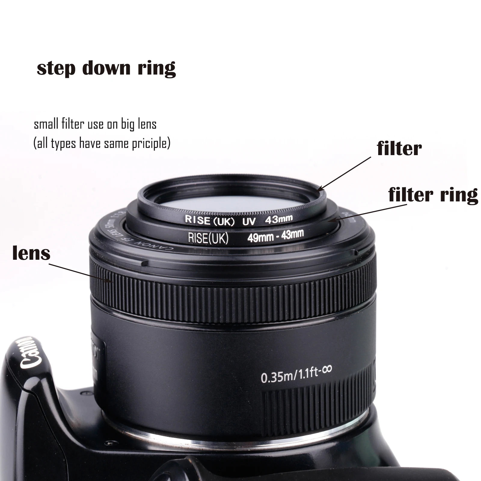 Black Metal 52mm-49mm/50mm/52mm/54/55mm/58mm/60/62/67/72/77/82 Step Down Ring Filter Adapter Camera High Quality  Filter ring