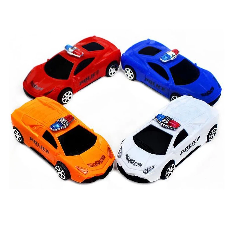 Brinquedo de carro de polícia pull back para crianças, simulação plástica, modelo multicolorido, carro inercial, brinquedos de quebra-cabeça, presentes para meninos, 4 peças