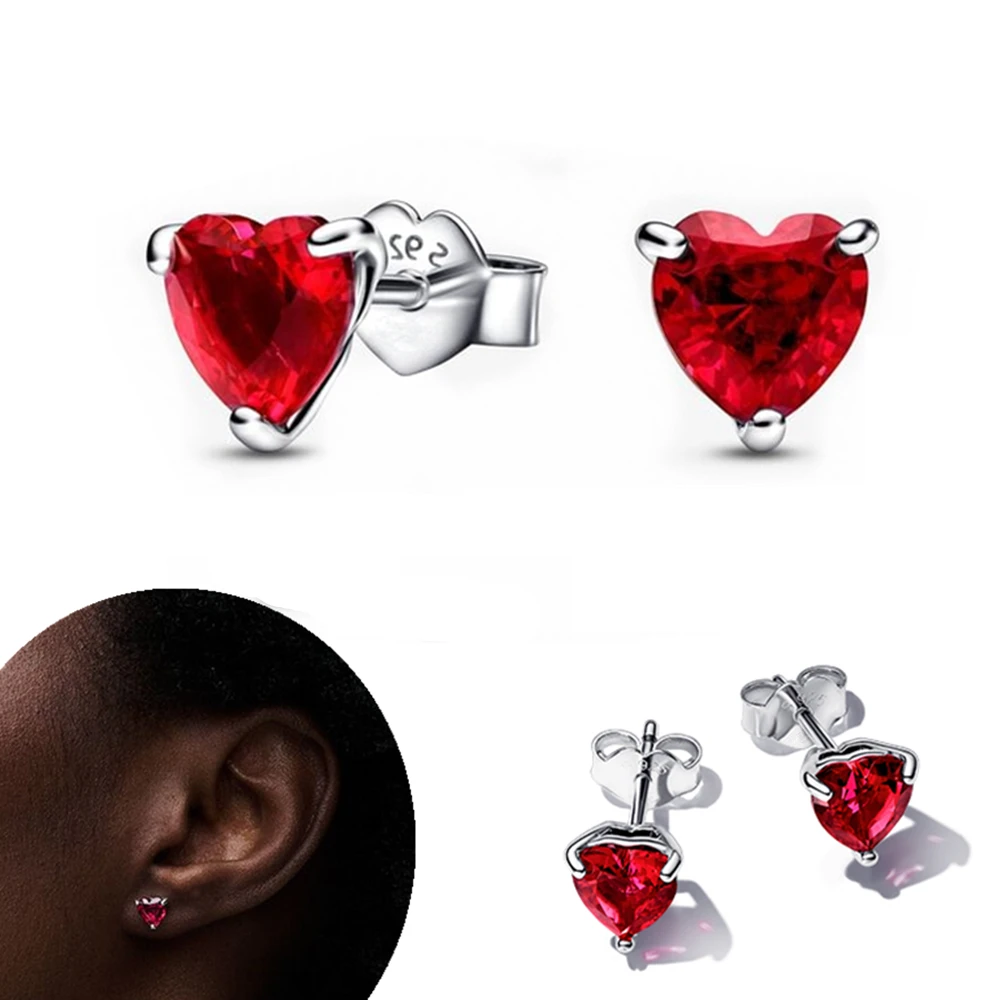 Sparkling Red Heart Ring Necklace Heart Stud Earrings For Women Valentine\'s Day Wedding Jewelry Rings Gifts