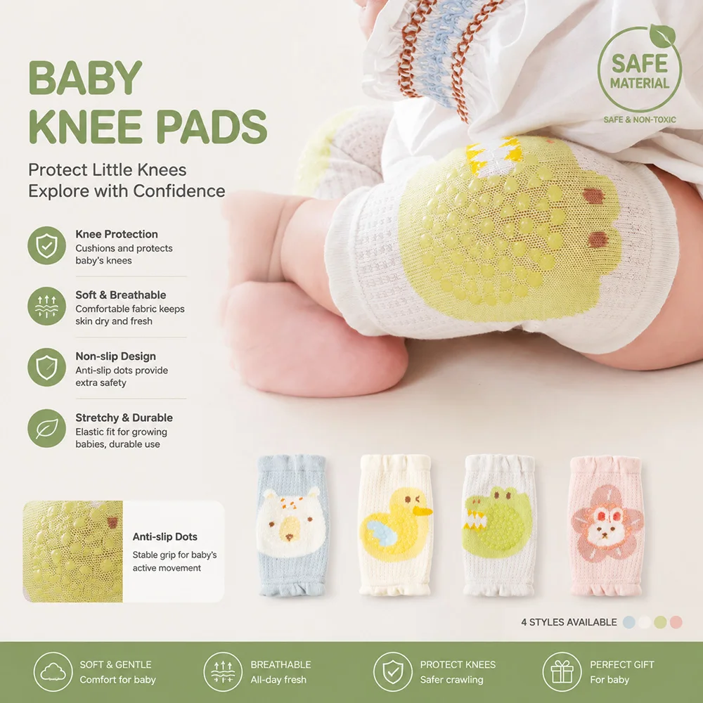 Baby Knee Pads Anti Slip Crawling Protector Soft Breathable Cotton Knee Sleeves for Infants Toddlers with Cute Animal Design