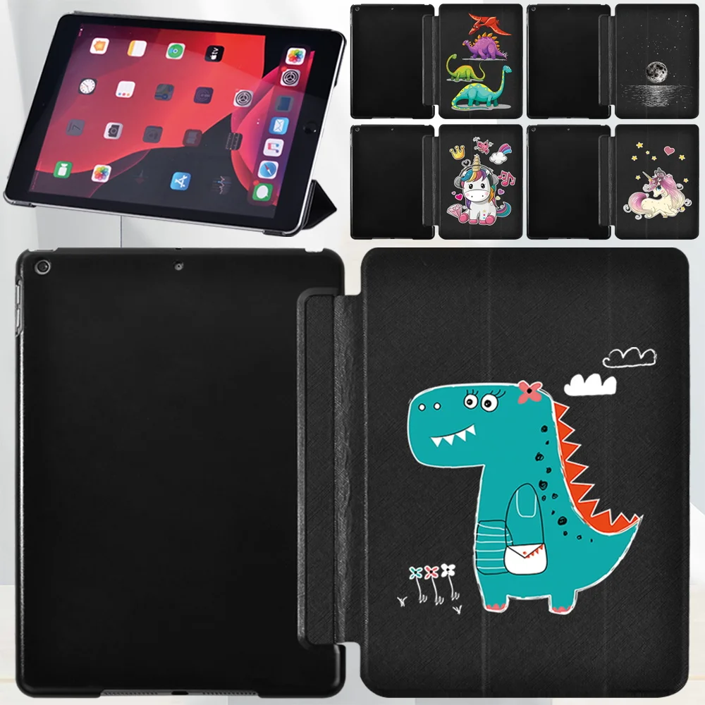 Tri-fold Tablet Case for Apple iPad 10.2 inch 9th Generation 2021 New Anti-fall Cartoon Pattern Smart Stand Cover + Free Stylus