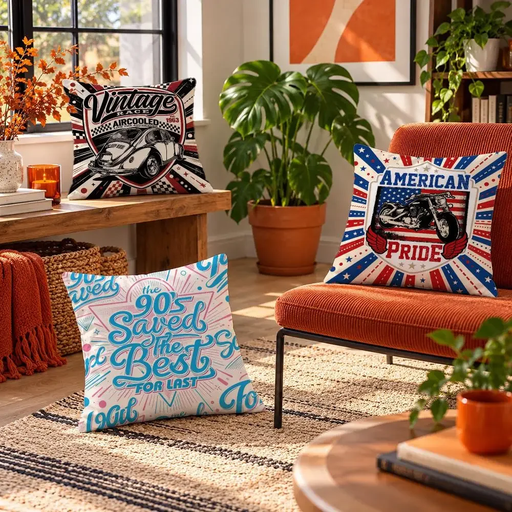 art Retro Car Surfing Graffiti Cushion Cover Short Plush Throw Pillow Cover Soft Cozy Cushion Case for Sofa Bedroom Home Decor