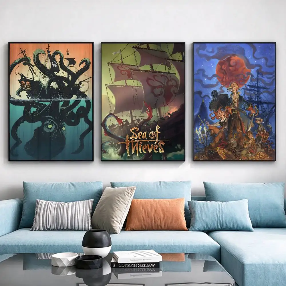 Sea of Thieves Game Poster Waterproof Wall Art Sticker For Bar Living Room Vintage Decor High Quality Print