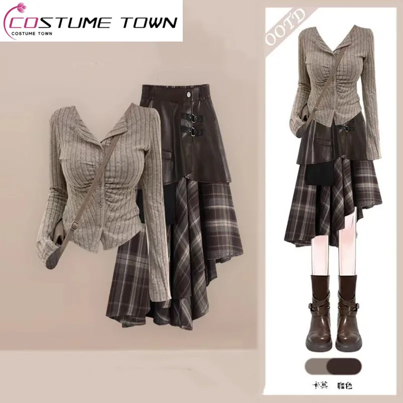 

Spring and Autumn Temperament Set Korean Slim Fit Knitted Sweater Top High Waist Casual Irregular Half Skirt Two-piece Set